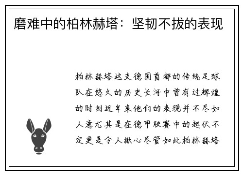 磨难中的柏林赫塔：坚韧不拔的表现